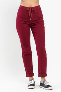 Judy Blue High Waist Pull On Double Cuff Jogger Scarlet Denim 88727-Jeans-Sunshine and Wine Boutique
