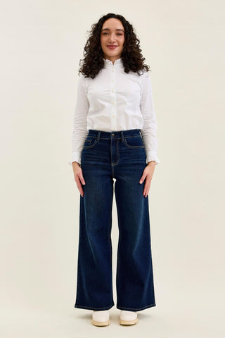 Judy Blue High Waist Lux Dark Twighlight Retro Wide Leg Denim Jeans 82748 - Petite