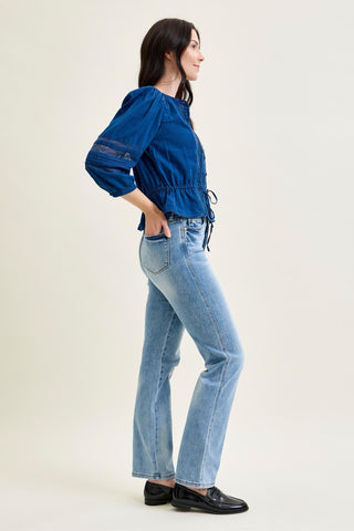 Judy Blue High Waist Tummy Control Contrast Wash Straight Denim Jeans 88794