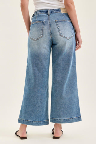Judy Blue Mid Rise Back Dart & Bandana Loop Ankle Wide Leg Denim Jeans 881142