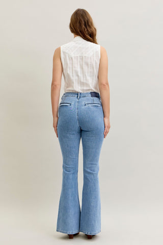 Judy Blue High Waist Front Patch & Welt Pockets Flare Denim Jeans 881055