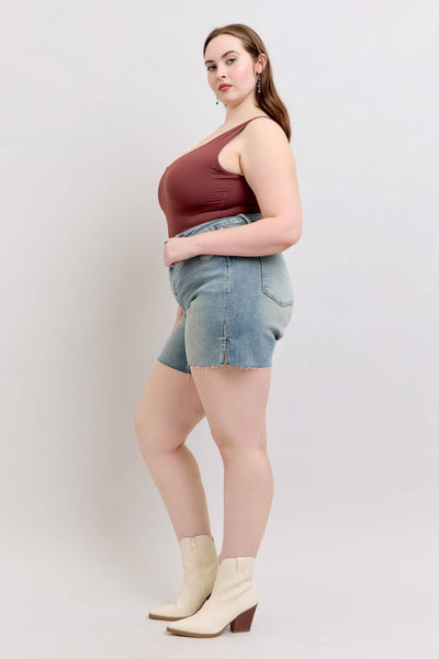 Judy Blue High Waist Vintage Wash Side Slit Denim Short 150296-Shorts-Sunshine and Wine Boutique