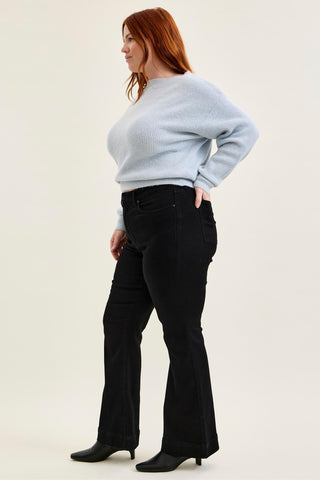 Judy Blue High Waist Tummy Control Black Daisy Bootcut Denim Jeans 881242