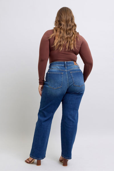 Judy Blue Mid Rise Side Seam Detail Straight Denim Jeans 82629-Jeans-Sunshine and Wine Boutique