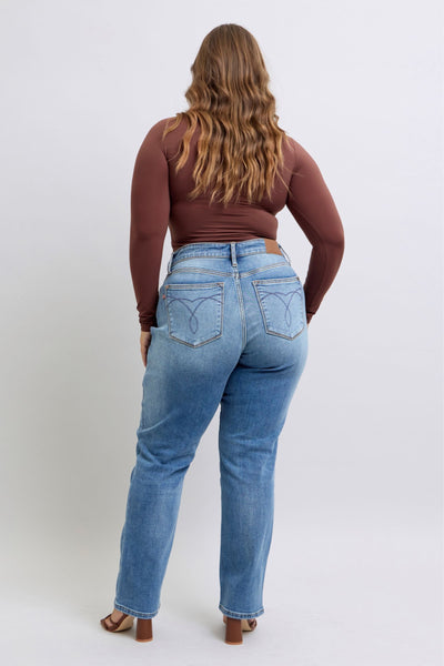 Judy Blue High Rise Vintage Wash Thermal Straight Denim Jeans 82632-Jeans-Sunshine and Wine Boutique