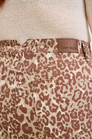 Judy Blue High Waist Rigid Magic Winter Leopard Denim Skirt 2845