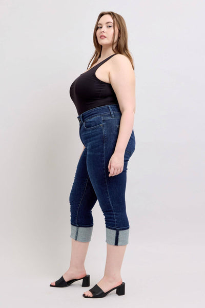 Judy Blue High Waist Double Button Capri Denim Jeans 72118-Jeans-Sunshine and Wine Boutique