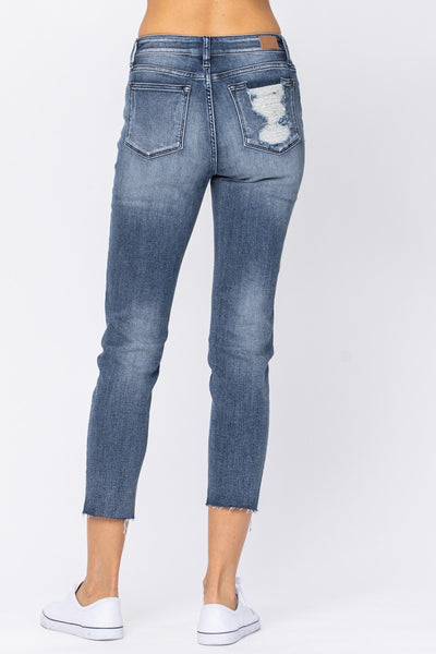 Judy Blue High Waist Raw Hem Relaxed Fit Denim 88191-Jeans-Sunshine and Wine Boutique