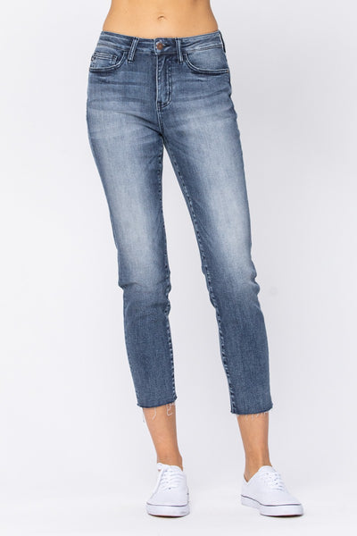 Judy Blue High Waist Raw Hem Relaxed Fit Denim 88191-Jeans-Sunshine and Wine Boutique
