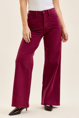 Judy Blue High Waist Tummy Control Boysenberry Retro Wide Leg Denim Jeans 881168