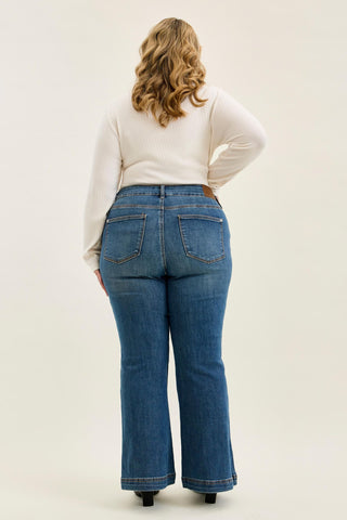 Judy Blue High Waist Tummy Control Double Button Flare Denim Jeans 881018 - Petite
