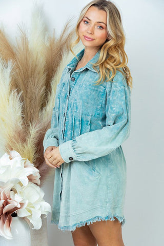 Mittoshop Corduroy Dip Dye Shirt Dress in Teal
