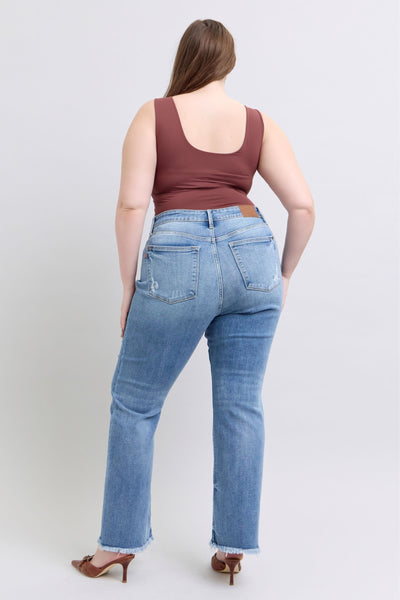 Judy Blue High Waist Fray Hem Bootcut Denim Jeans 82486-Jeans-Sunshine and Wine Boutique