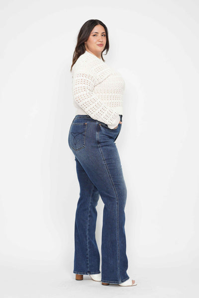 Judy Blue High Waist Tummy Control Back Pocket Embroidery Bootcut Denim Jeans 88786 - 3 Inseam Options: Short, Regular, Long-Jeans-Sunshine and Wine Boutique