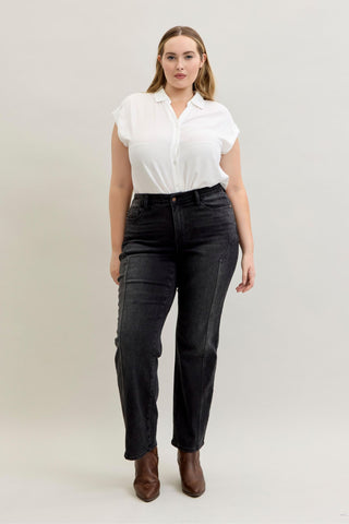 Judy Blue Mid Rise Western Seam Detail Black Straight Denim Jeans 881050