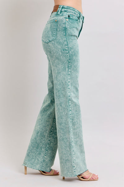 Judy Blue High Waist Garment Dyed Sea Green Dad Denim Jeans 88966-Jeans-Sunshine and Wine Boutique