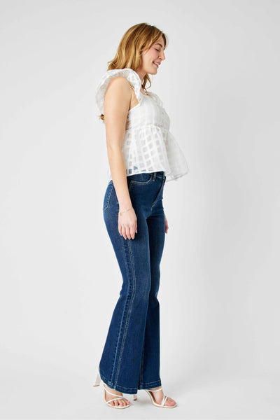 Judy Blue High Waist Angled Side Seam Detail Flare Denim 82538-Jeans-Sunshine and Wine Boutique