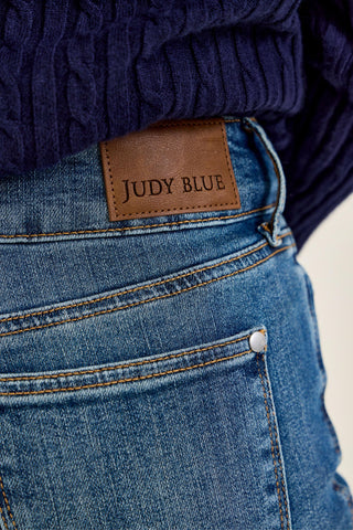 Judy Blue High Waist Tummy Control Double Button Flare Denim Jeans 881018 - Petite