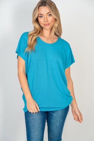 White Birch Short Sleeve Dolman Top in Turquoise
