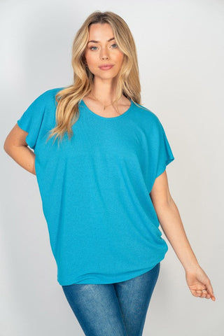 White Birch Short Sleeve Dolman Top in Turquoise