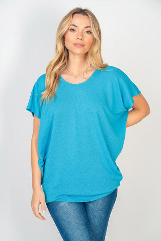 White Birch Short Sleeve Dolman Top in Turquoise