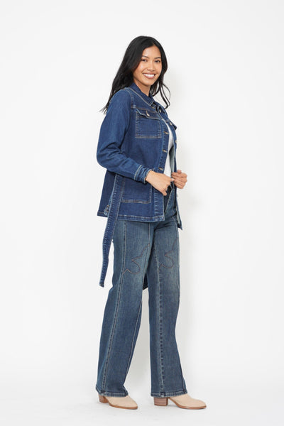 Judy Blue Mid Length Denim Utility Side Slit Jacket 7876-Jeans-Sunshine and Wine Boutique