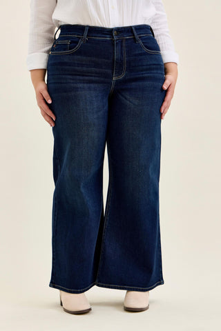 Judy Blue High Waist Lux Dark Twighlight Retro Wide Leg Denim Jeans 82748 - Petite