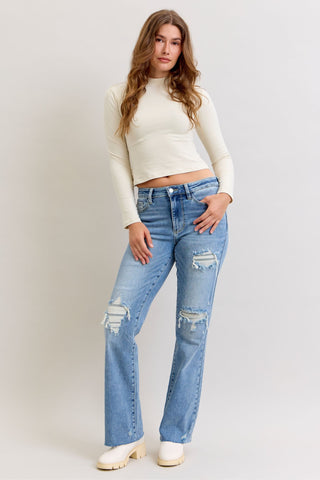 Judy Blue Mid Rise 90's Destroy Straight Denim Jeans 881010