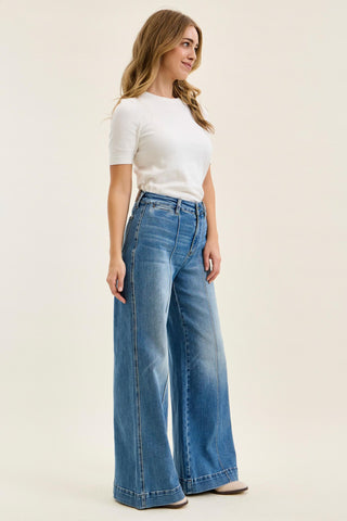 Judy Blue High Waist Liza Palazzo Shield Pocket Denim Jeans 881160 - 3 Inseam Options