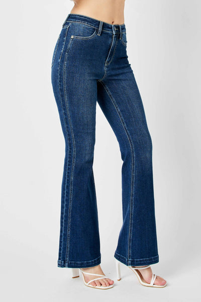 Judy Blue High Waist Angled Side Seam Detail Flare Denim 82538-Jeans-Sunshine and Wine Boutique