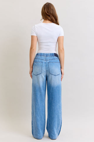 Judy Blue High Waist Wilhemina Elastic Waistband Drawstring & Side Panel Denim Jeans 881005