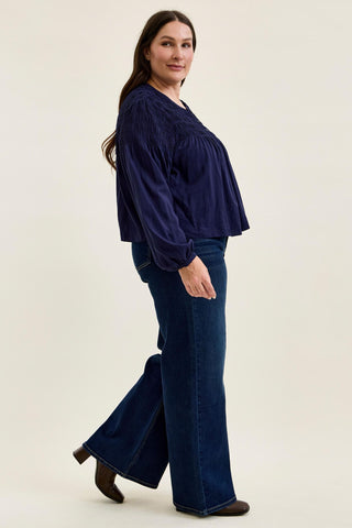 Judy Blue High Waist Lux Dark Twighlight Retro Wide Leg Denim Jeans 82748