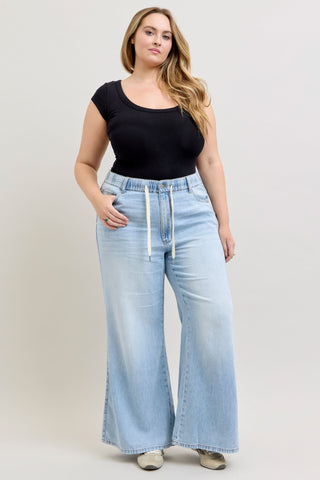 Judy Blue High Waist Featherweight Drawstring Palazzo Denim Jeans 881091