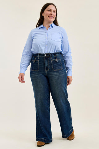 Judy Blue High Waist Fade Indigo Retro Wide Leg Denim Jeans 881159