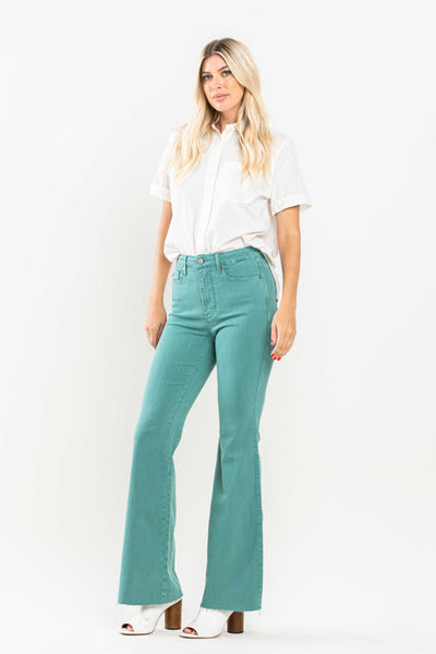 Judy Blue High Waist Tummy Control Garment Dyed Flare Denim Jeans 88804-Jeans-Sunshine and Wine Boutique