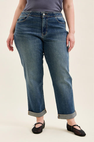 Judy Blue Mid Rise Adjustable Back Tab Hollywood Waist Boyfriend Denim Jeans 82731