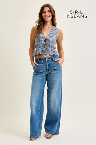 Judy Blue High Waist Column Trouser Wide Leg Denim Jeans 82696 - 3 Inseam Options