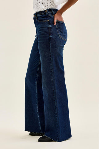 Judy Blue High Waist Adjustable Waistband Tabs Raw Hem Retro Wide Leg Denim Jeans 881114