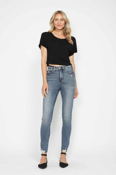 Judy Blue High Waist Tummy Control Vintage Wash Destroy Skinny Denim 88769-Jeans-Sunshine and Wine Boutique