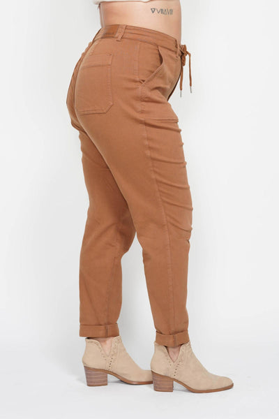 Judy Blue High Waist Garment Dyed Camel Double Cuff Jogger Denim 88857-Jeans-Sunshine and Wine Boutique