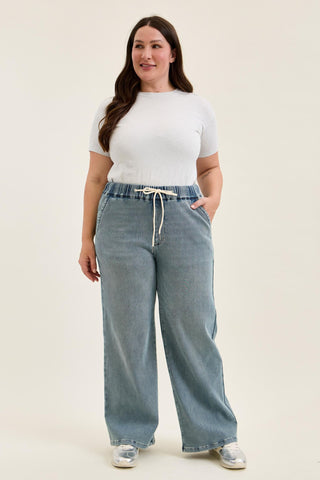 Judy Blue High Waist Aged Stone Knit Wilhelmina Baggy Denim Jeans 881127