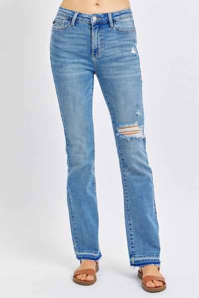 Judy Blue Mid Rise Destroy & Release Hem Bootcut Denim 88632-Jeans-Sunshine and Wine Boutique