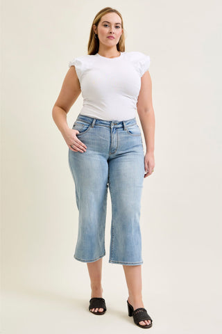 Judy Blue Mid Rise Wide Leg Crop Denim Jeans 82690