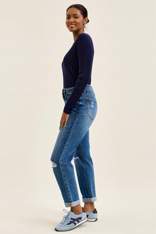 Judy Blue High Waist Rigid Magic Billie Cuffed Boyfriend Denim Jeans 881189