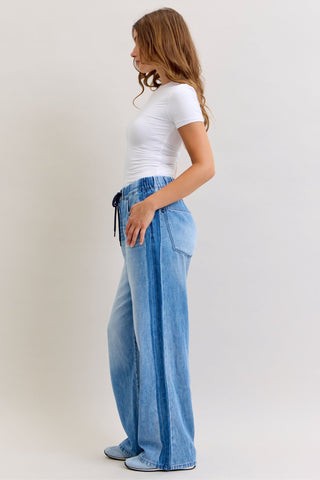 Judy Blue High Waist Wilhemina Elastic Waistband Drawstring & Side Panel Denim Jeans 881005