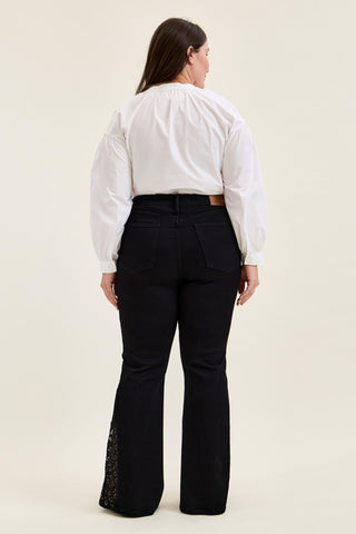 Judy Blue Mid Rise Jaqueline Black Lace Flare Denim Jeans 881177 - 3 Inseam Options