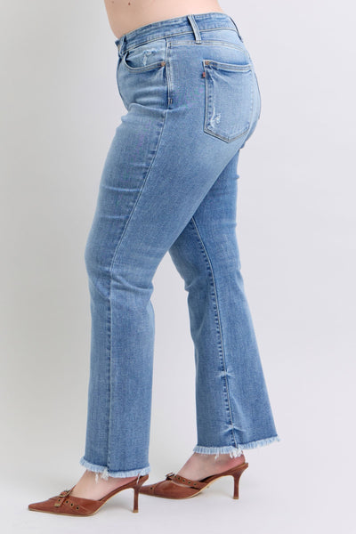 Judy Blue High Waist Fray Hem Bootcut Denim Jeans 82486-Jeans-Sunshine and Wine Boutique