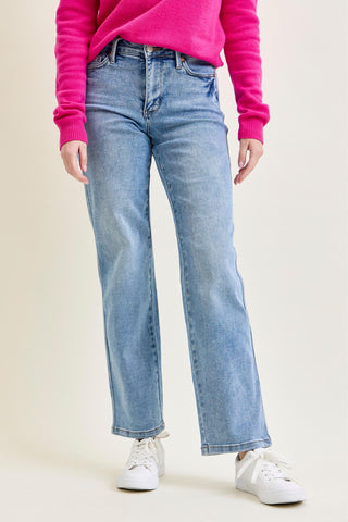 Judy Blue Mid Rise Tummy Control Vintage Wash Straight Denim Jeans 88943