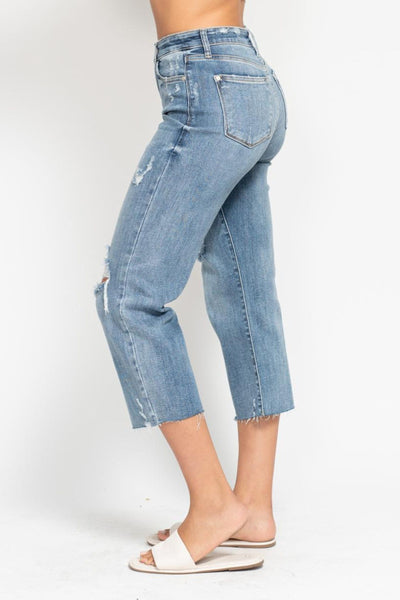 Judy Blue High Waist Destroy Wide Leg Crop Denim 82256-Jeans-Sunshine and Wine Boutique