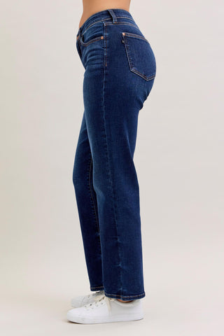 Judy Blue Mid Rise Dark Straight Denim Jeans 82679 - Inseam Options